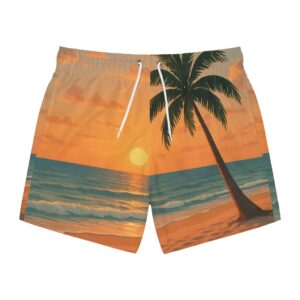 Beach Sunset - Ocean Palm Print - Mens Swimwear - Summer Vacation Clothing - Swim Trunks